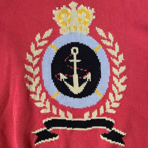 Unique Vintage Nautical Sailor Anchor Embroidered Short Sleeve Sweater Large - Picture 2 of 3